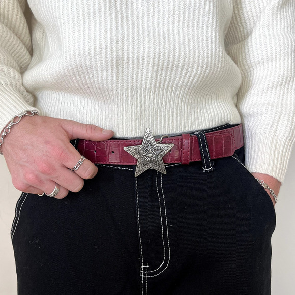 Y2k 2000s classic snakeskin red & silver star boho belt - Picture 6 of 7